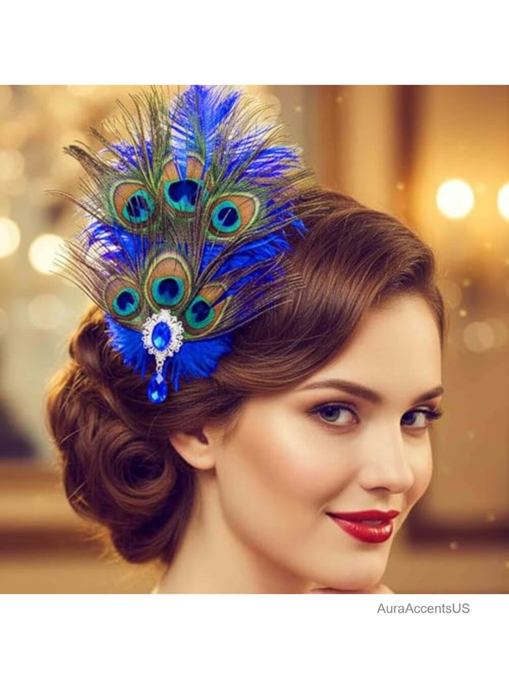 1920s Gatsby Peacock Feather Hair Clip Fascinator